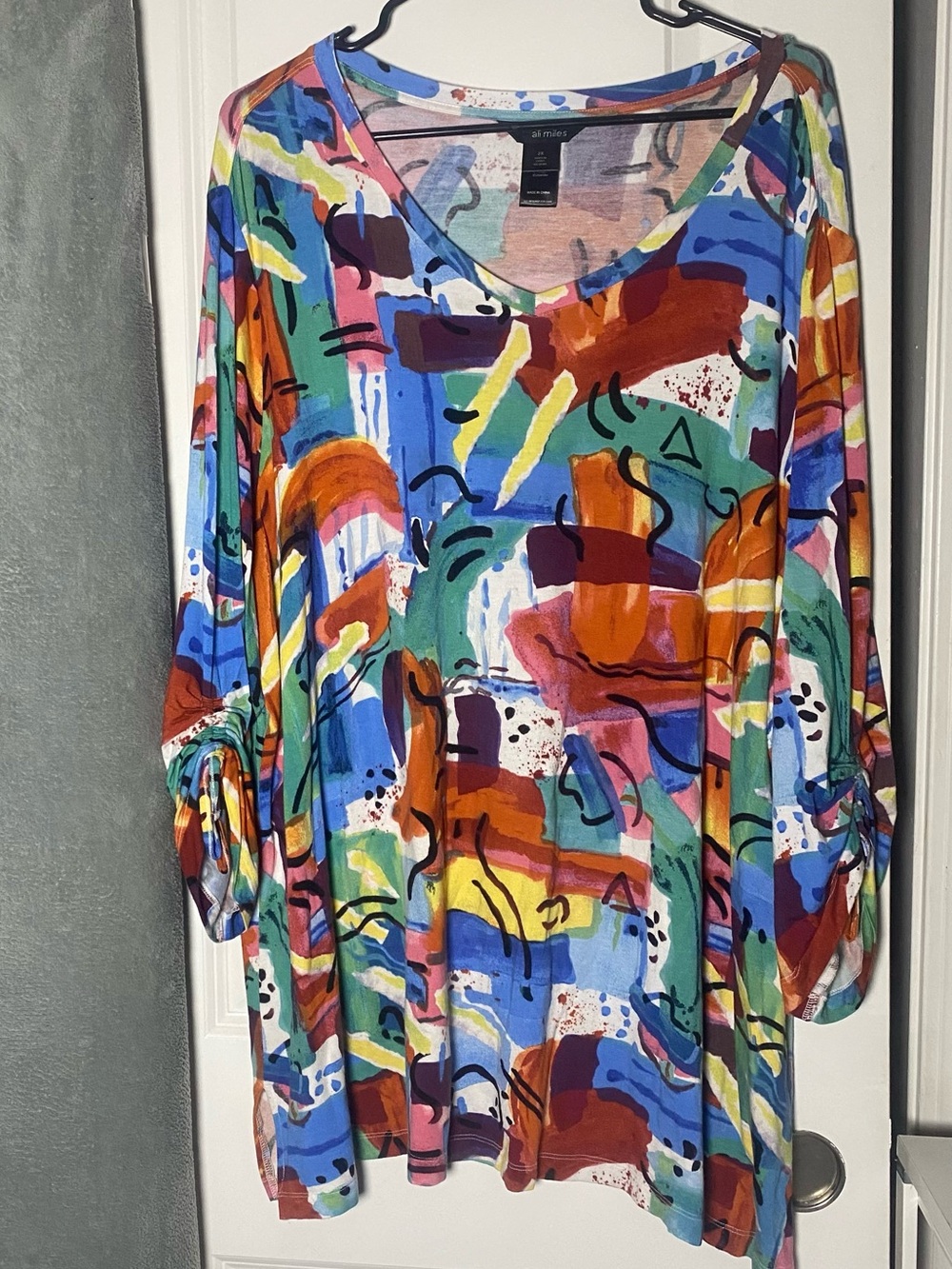 Ali miles artsy colorful blouse size 2x crunched up sleeves